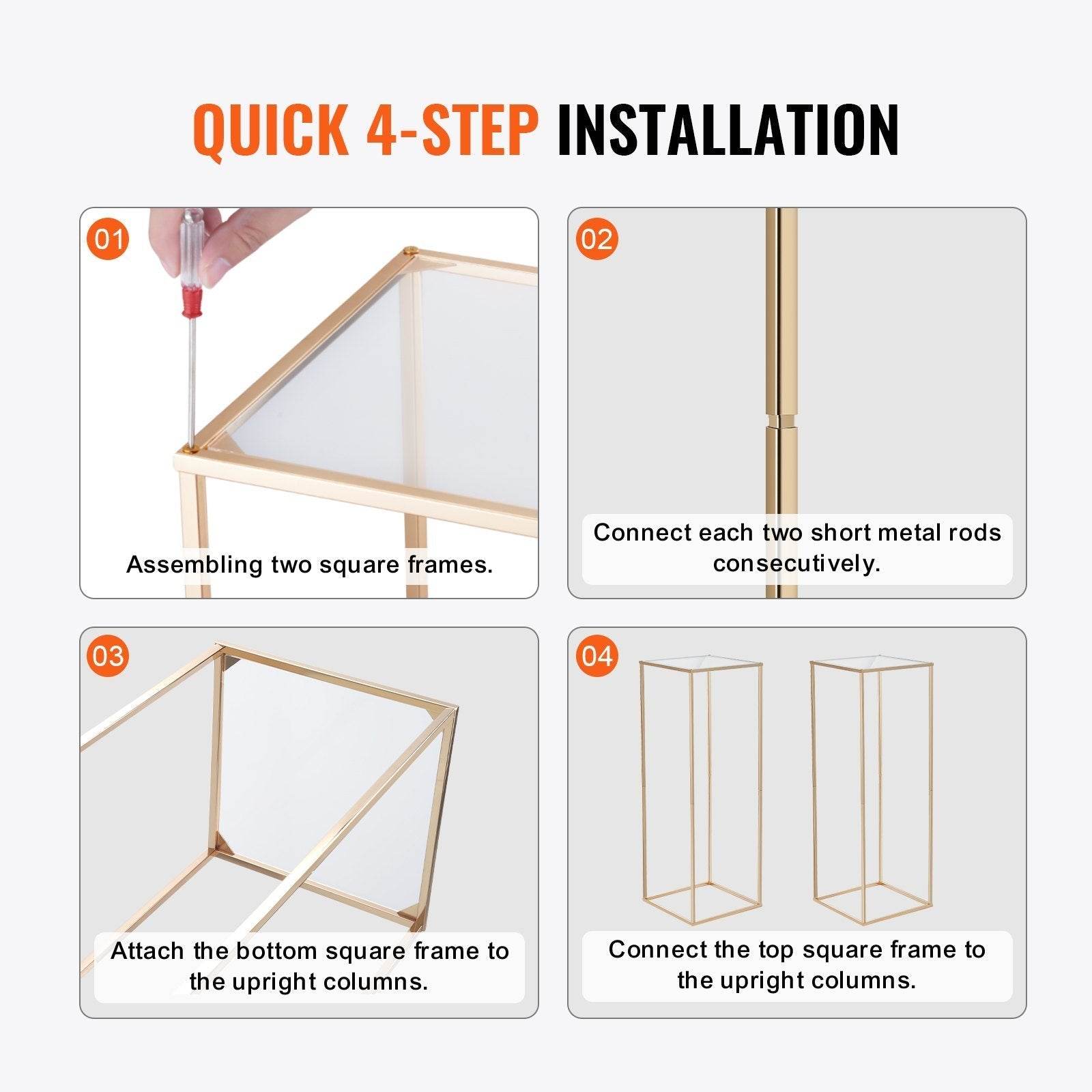 10PCS 31.5inch High Wedding Flower Stand, With Acrylic Laminate,Metal Vase Column Geometric Centerpiece Stands, Gold Rectangular Floral Display Rack For Events Reception, Party Decoration - www.Shopthatapp.com