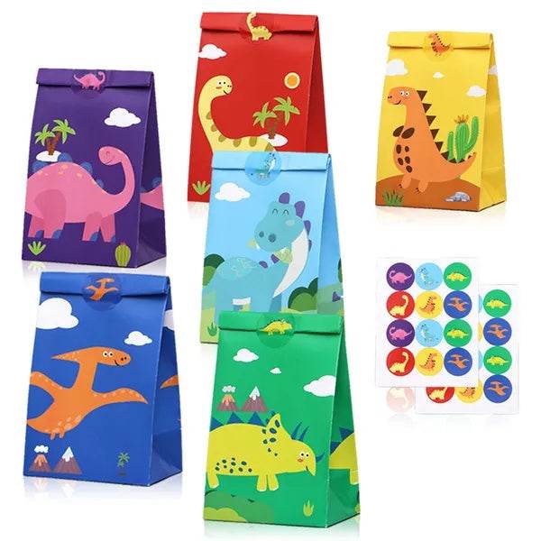 12Packs Christmas Dinosaur Candy Bags With 24Pcs Stickers Party Favor Bags Paper Gift Bags Treat Goody Gift Wrapping Bags For Christmas Halloween Dinosaur Themed Birthday Party Supplies - www.Shopthatapp.com