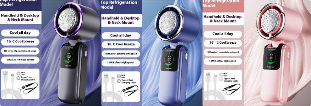 New Ice Pack High-Speed Handheld Eletirc Fan Speed Adjustable Folding Mini Fan Portable Outdoor Hanging Neck Small Fan - www.Shopthatapp.com