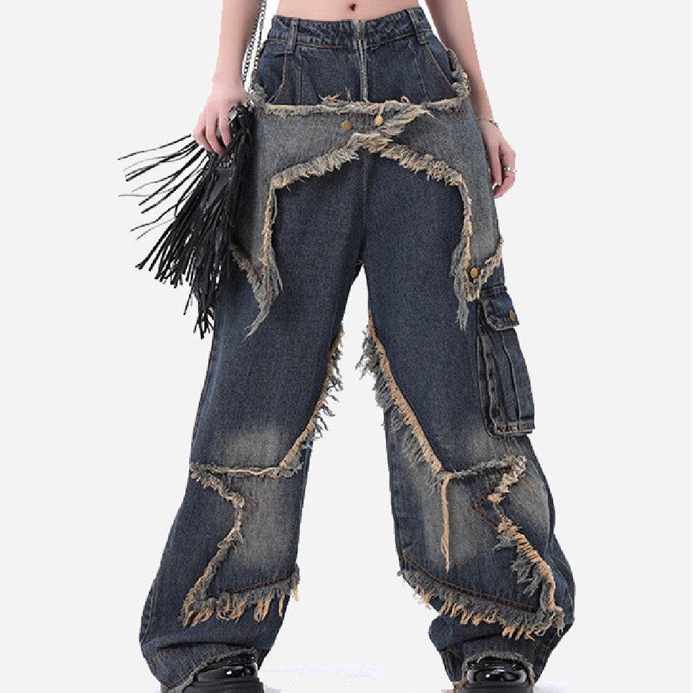 Distressed Denim Pant for women Oversized Streetstyle Patch Cargo Jeans Pant - www.Shopthatapp.com