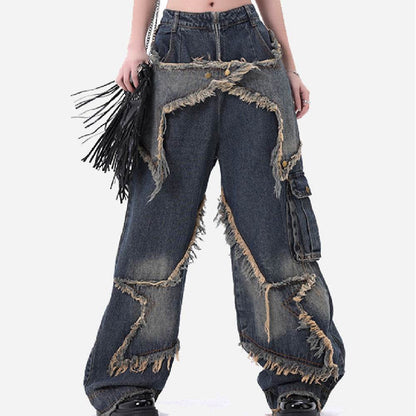 Distressed Denim Pant for women Oversized Streetstyle Patch Cargo Jeans Pant - www.Shopthatapp.com
