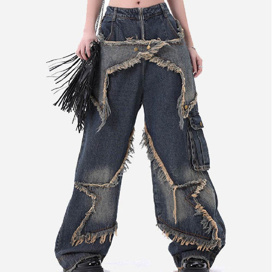 Distressed Denim Pant for women Oversized Streetstyle Patch Cargo Jeans Pant - www.Shopthatapp.com