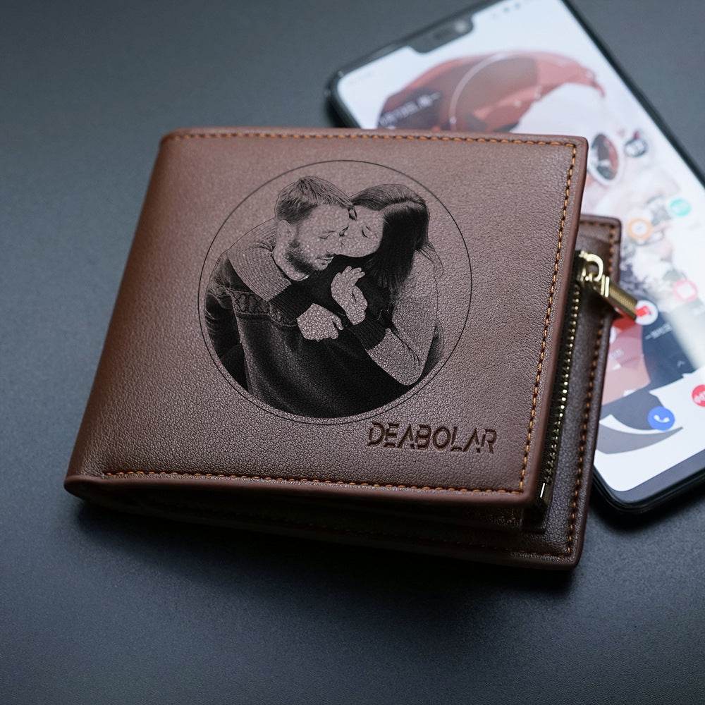 Custom Men's leather Wallet Zipper Valentine's Day gift  Personalized Men's Wallet - www.Shopthatapp.com