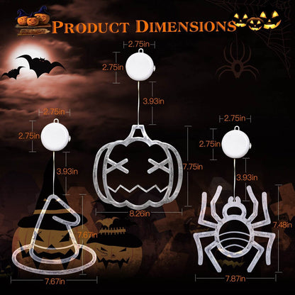 Set Of 3 Pack Halloween Window Light Spider Witch Hat Pumpkin With Orange Light Hanging Halloween Decoration Light With Suction Cup Hanging Holes - www.Shopthatapp.com