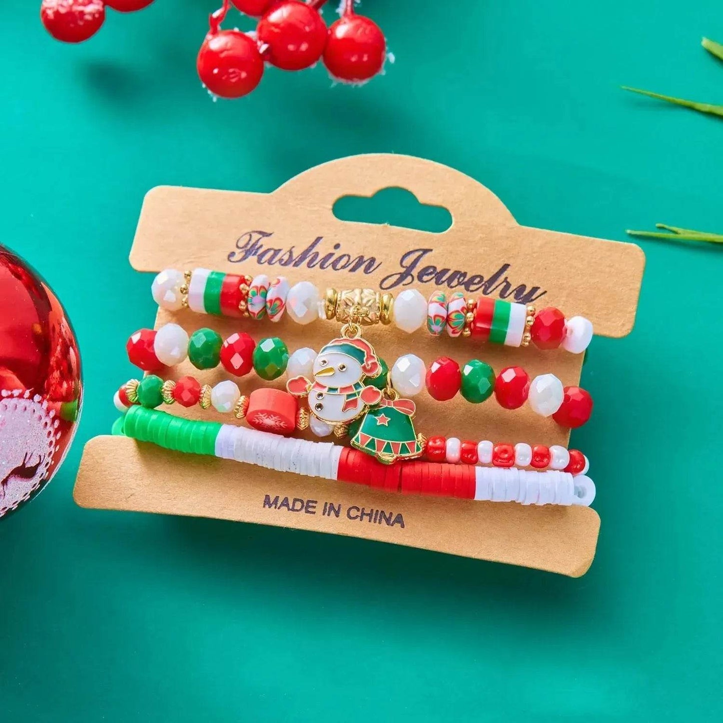 4pcs Christmas Snowman Handmade Beaded Bracelet set gift idea - www.Shopthatapp.com