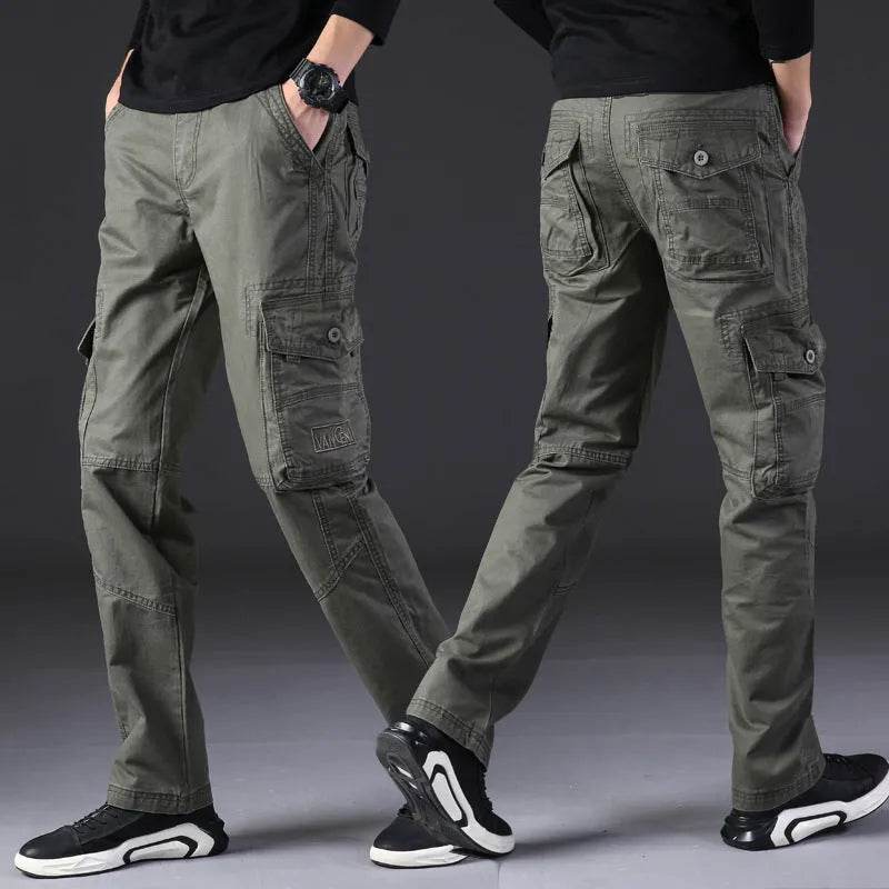 Overalls Men's Outdoor Casual Trousers Pure Cotton Straight Loose Multi-pocket Cargo Pant - www.Shopthatapp.com