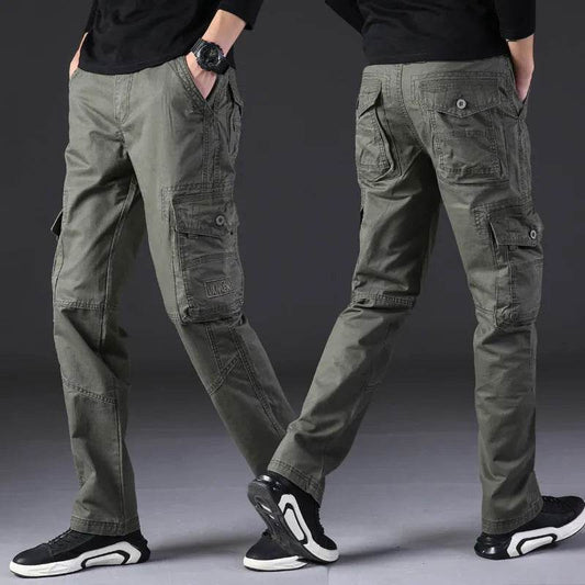 Overalls Men's Outdoor Casual Trousers Pure Cotton Straight Loose Multi-pocket Cargo Pant - www.Shopthatapp.com
