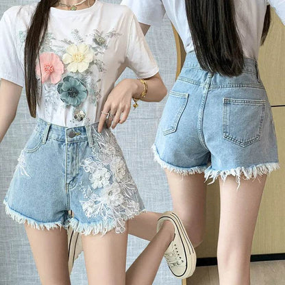 Exquisite Embroidered Flowers Denim Shorts For Women - www.Shopthatapp.com