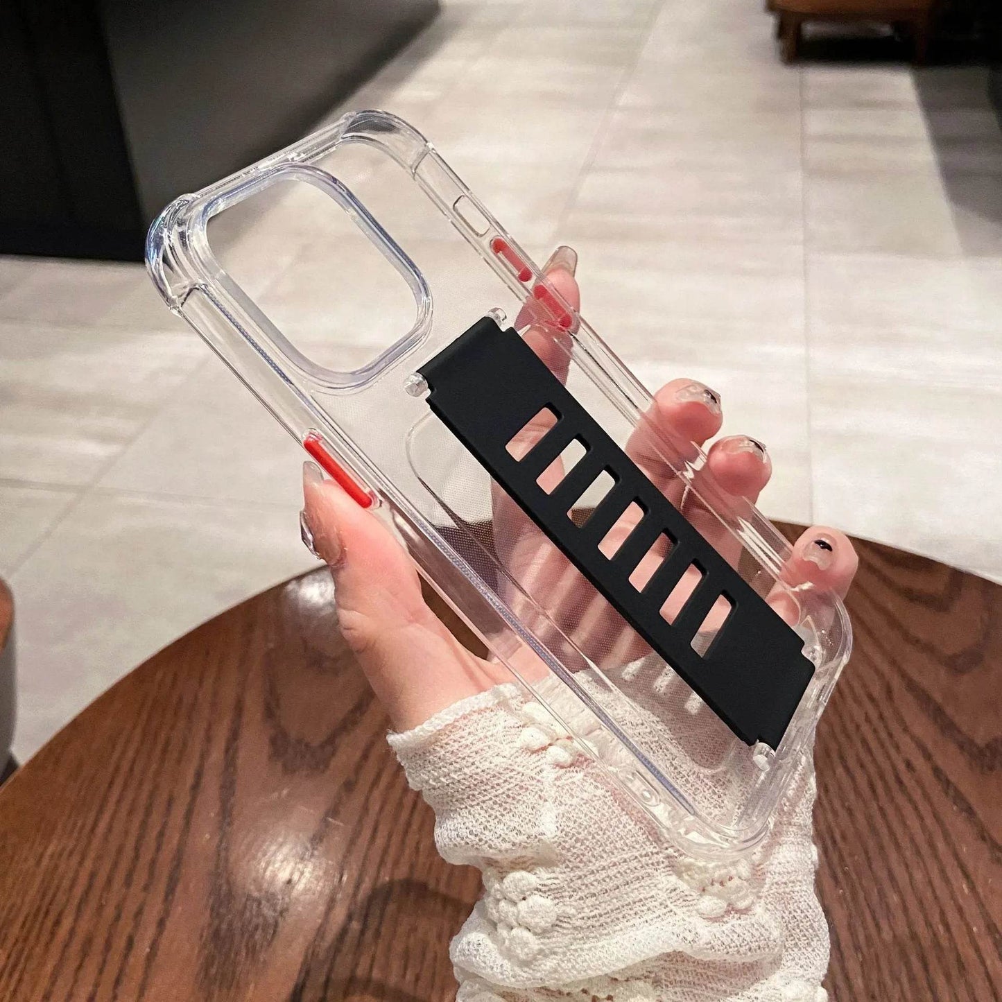Transparent Case Wrist Strap Bracket Non-slip Phone Case - www.Shopthatapp.com