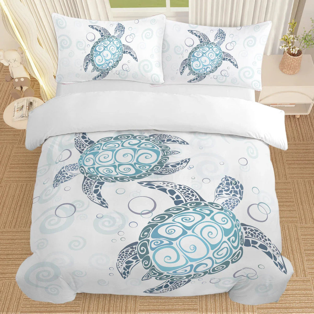 Sea Turtle Bedding Aqua Teal Blue Duvet Cover Sets Beach Turtle Bed Sets Ocean 3 Piece Turtle Themed Comforter Cover With 2 Pillowcases Twin Full Queen King Size - www.Shopthatapp.com