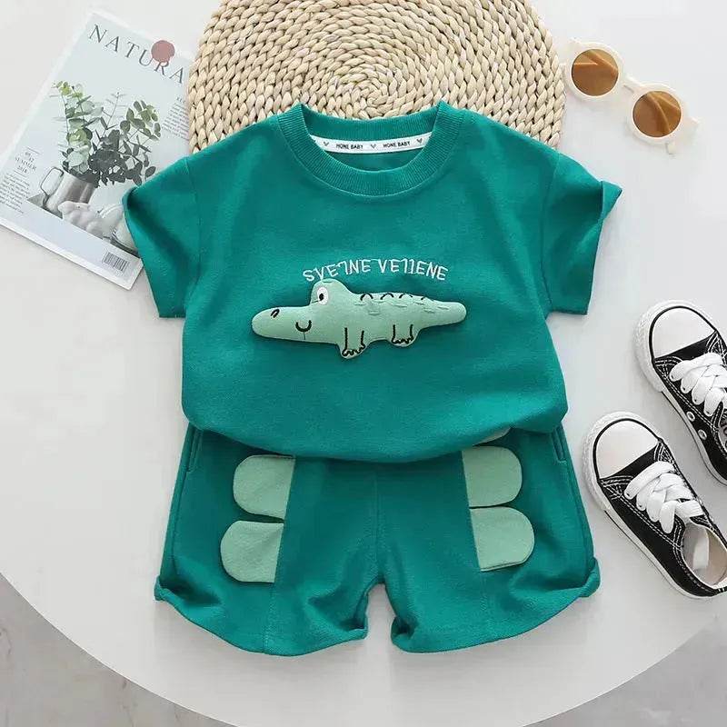 Baby Boy Three-dimensional Printing Fashionable Two piece Short sleeve polo shirt and Short - www.Shopthatapp.com