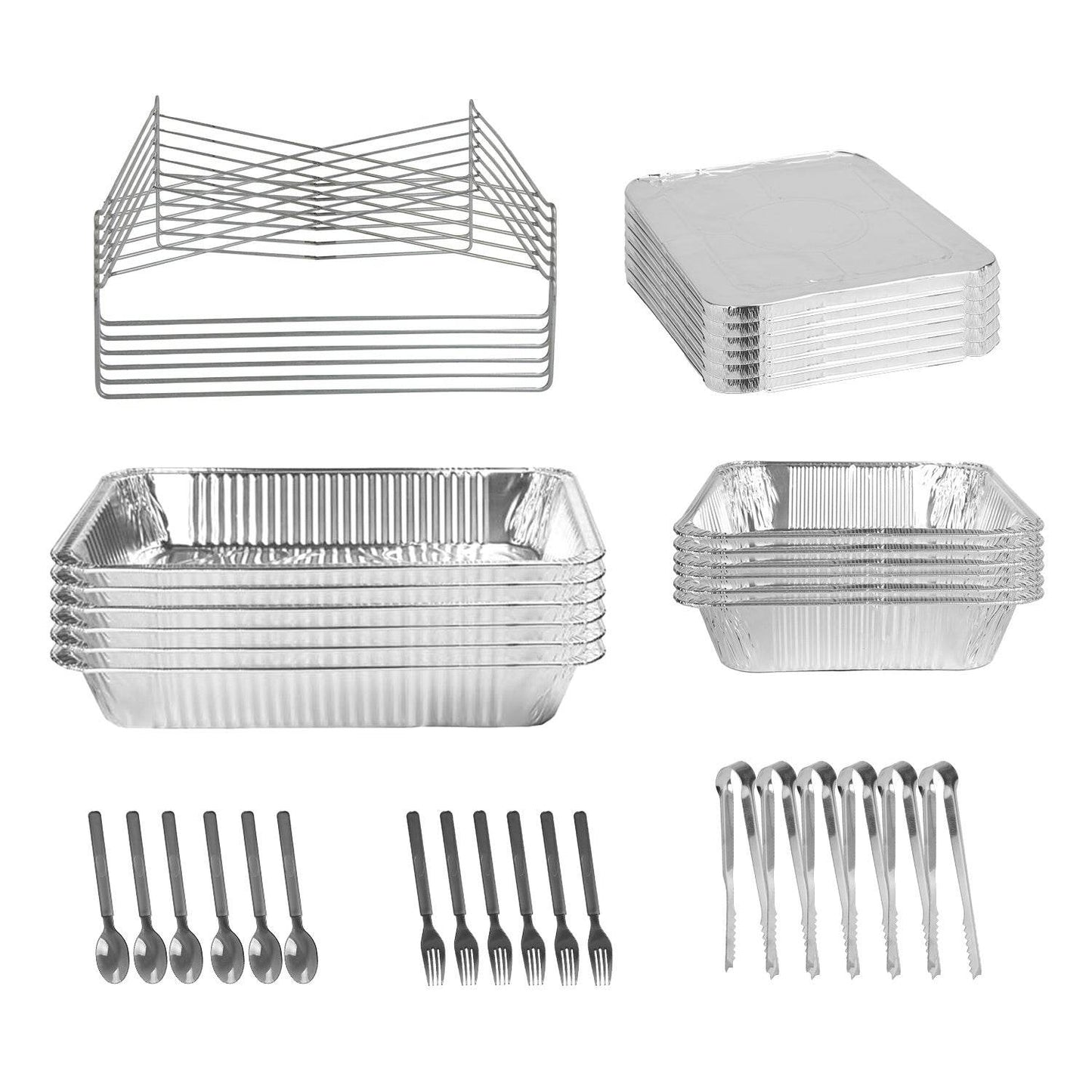42Pcs Serve 6 Guests Disposable Chafing Dish Buffet Set Chafing Servers With Covers Spoons Forks Tongs Full-Size Pans Food Warmers For Parties Events Catering Supplies With Utensils And Lids - www.Shopthatapp.com