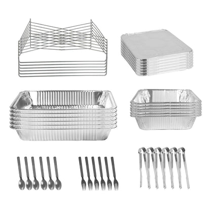 42Pcs Serve 6 Guests Disposable Chafing Dish Buffet Set Chafing Servers With Covers Spoons Forks Tongs Full-Size Pans Food Warmers For Parties Events Catering Supplies With Utensils And Lids - www.Shopthatapp.com