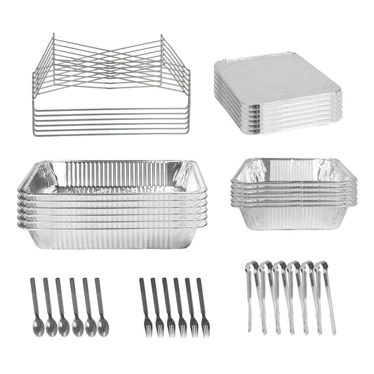 42Pcs Serve 6 Guests Disposable Chafing Dish Buffet Set Chafing Servers With Covers Spoons Forks Tongs Full-Size Pans Food Warmers For Parties Events Catering Supplies With Utensils And Lids - www.Shopthatapp.com