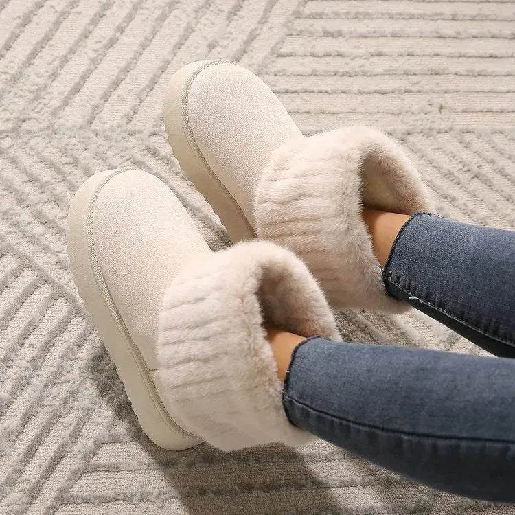 Thick-soled Plush Snow Boots Winter Warm Mid-tube Furry Cotton Shoes For Women Short Boot - www.Shopthatapp.com