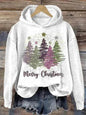 Round Neck Hooded Long Sleeve Four Christmas Trees Loose Hoodie Sweatshirt - www.Shopthatapp.com