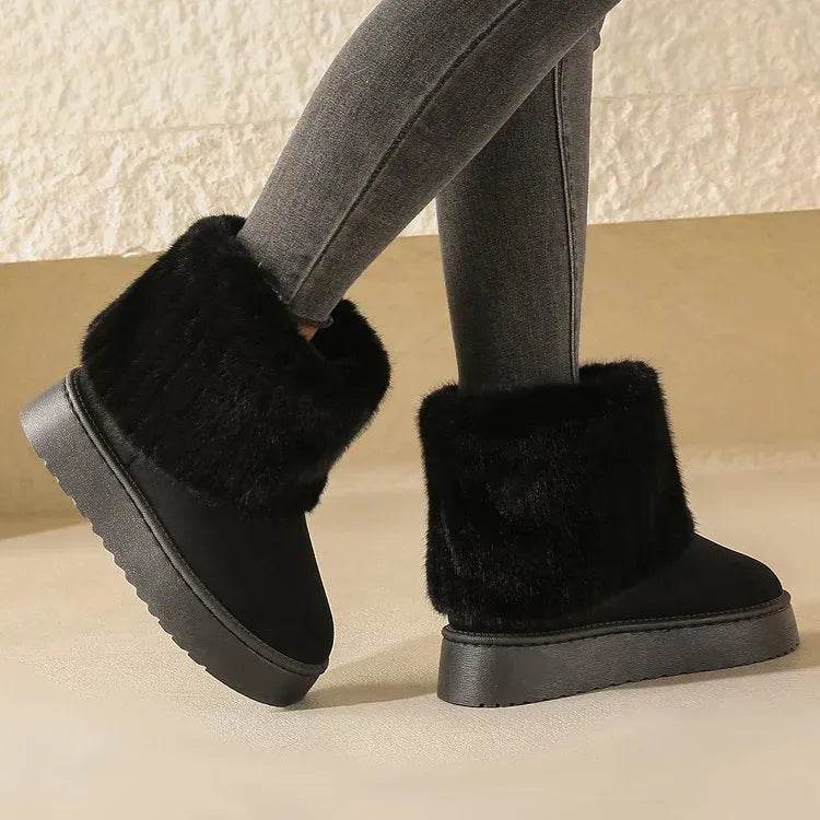Thick-soled Plush Snow Boots Winter Warm Mid-tube Furry Cotton Shoes For Women Short Boot - www.Shopthatapp.com