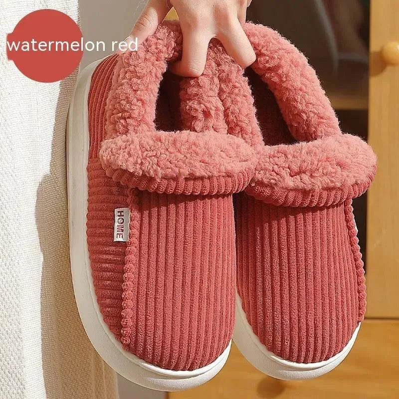 Ankle Wrap Cotton Slippers Winter Women's Plus Size Thickened Fleece-lined Warm Slugged Bottom - www.Shopthatapp.com