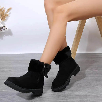 Warm Plush Boots Winter Fashion Side-Zipper Snow Boot For Women Outdoor Thickened Low-heeled Shoes - www.Shopthatapp.com