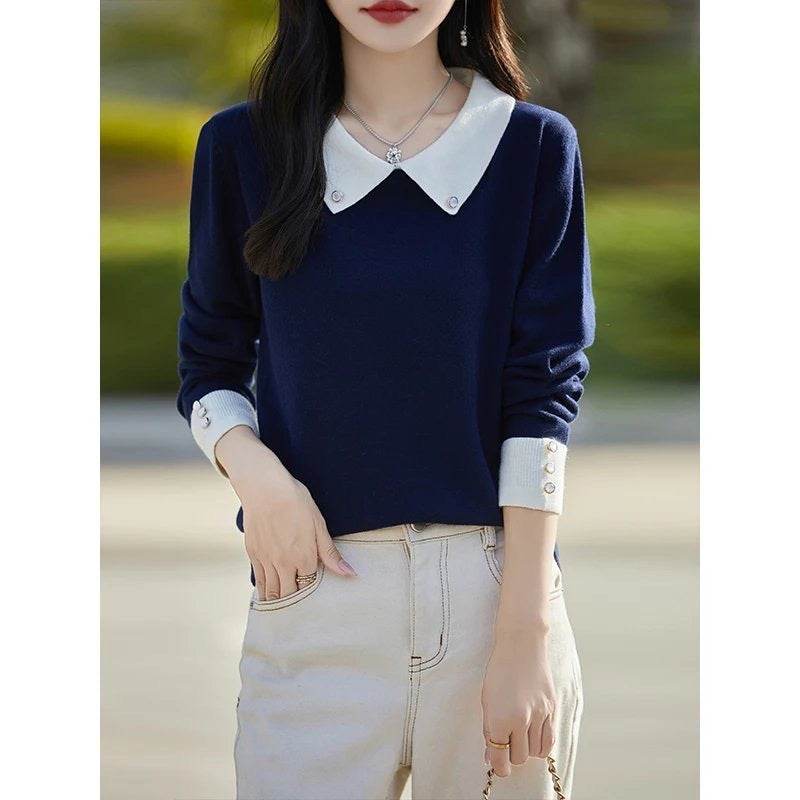 Lapels Bottoming Sweater blouse top For Women - www.Shopthatapp.com