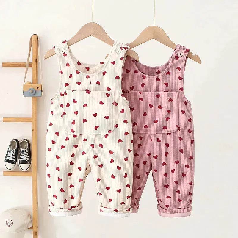 Fashion Girls Heart Printing Corduroy Overalls Baby girl Romper Jumpsuit - www.Shopthatapp.com