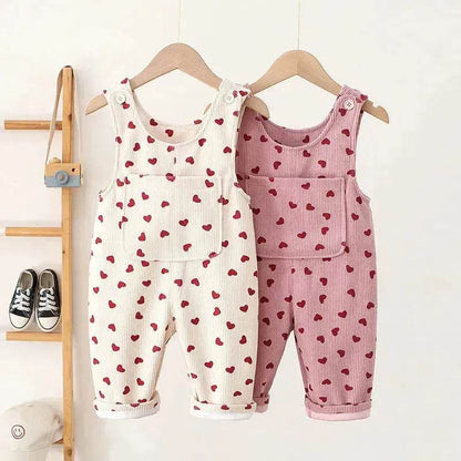 Fashion Girls Heart Printing Corduroy Overalls Baby girl Romper Jumpsuit - www.Shopthatapp.com