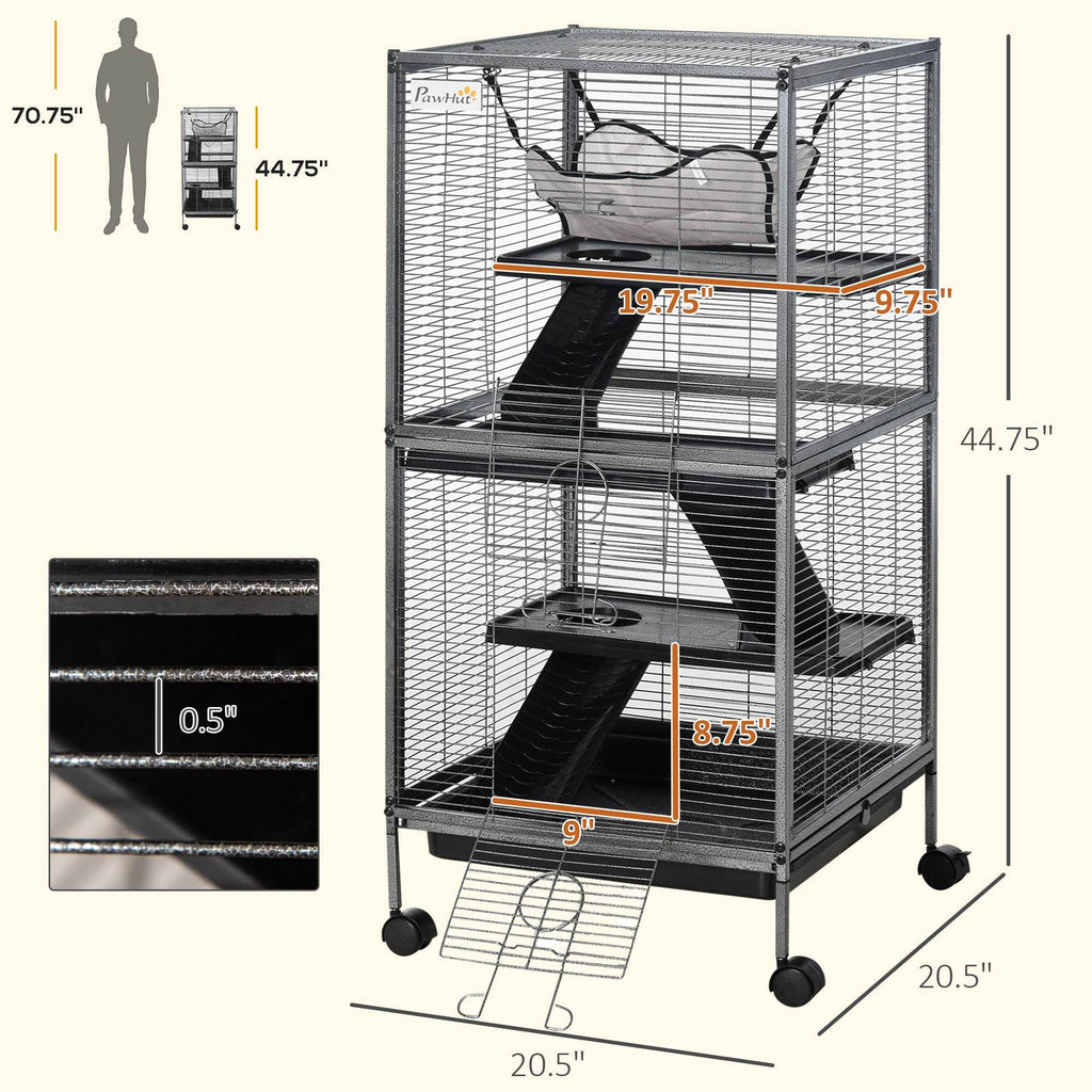 Large Metal 4 Tiers Small Animal Cage With Hammock, Removable Tray, Extra Space For Ferrets Chinchillas, Gray - www.Shopthatapp.com