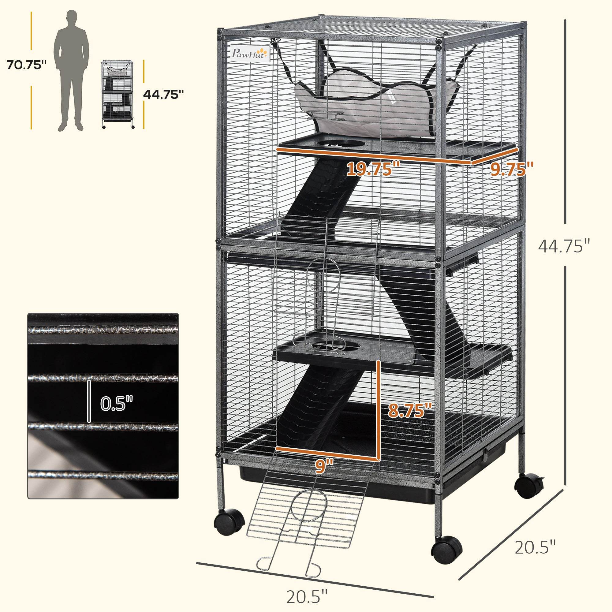 Large Metal 4 Tiers Small Animal Cage With Hammock, Removable Tray, Extra Space For Ferrets Chinchillas, Gray - www.Shopthatapp.com