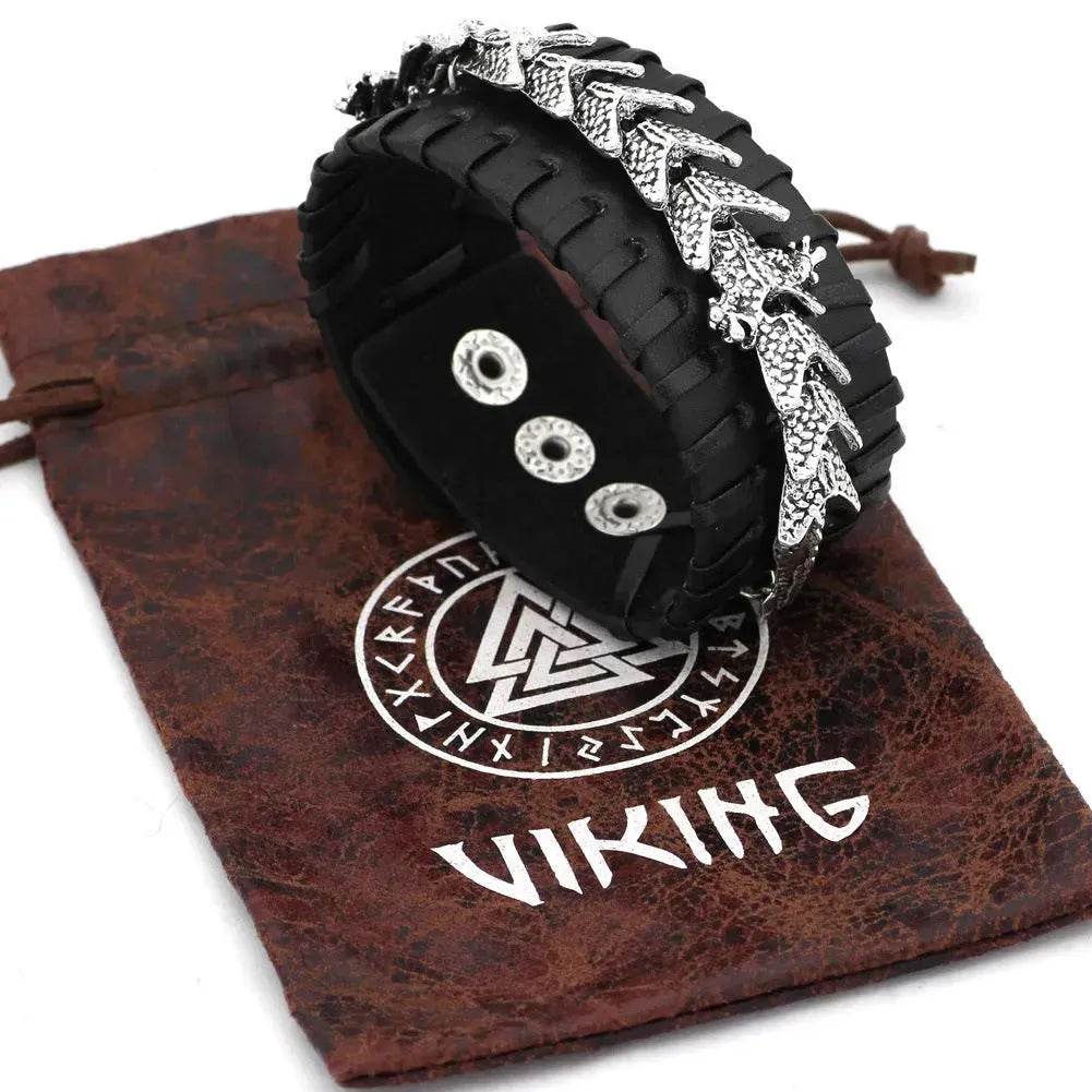 Viking Pirate Kelte Dragon Leather Gothic Bracelet for men - www.Shopthatapp.com