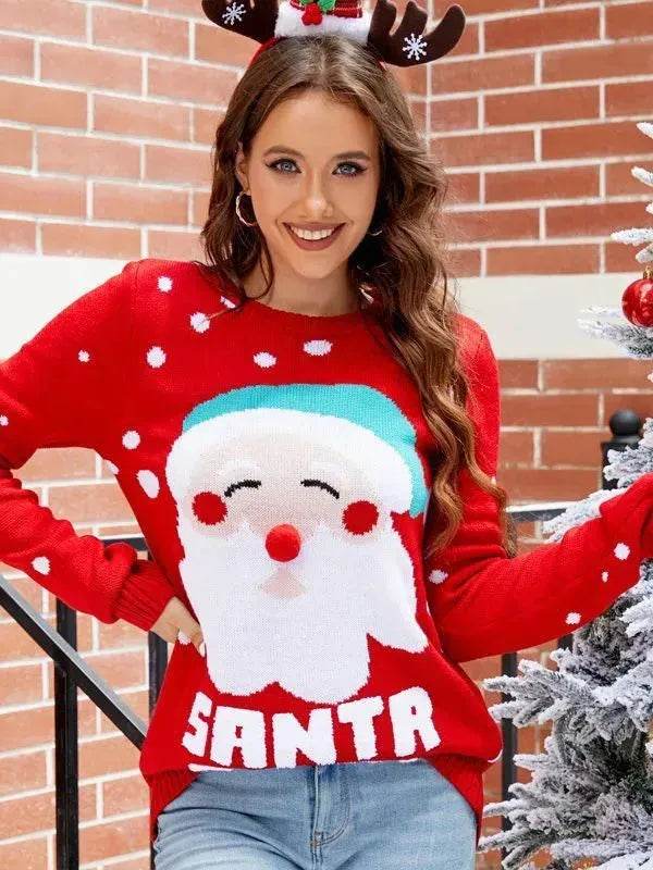 Women's Tops Santa Pullover Sweater Autumn And Winter Letter Embroidery Christmas Red Sweaters Long Sleeve Crew Neck Clothes - www.Shopthatapp.com