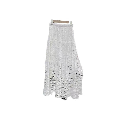 Spring Summer Crochet Lace Patchwork A- Line Beach Skirt Holiday Style Hollow-out flared flowy Maxi Skirt - www.Shopthatapp.com