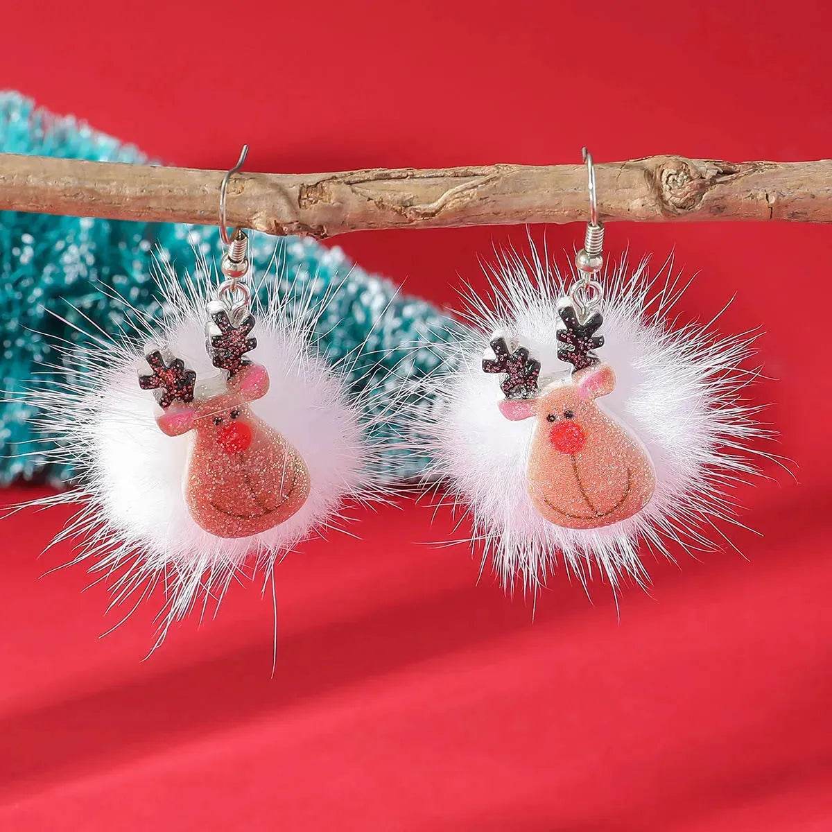 Winter Snowflake Hair Ball Earrings Ins Cute Christmas Elk Santa Claus Stock Element Earrings Women Jewelry - www.Shopthatapp.com