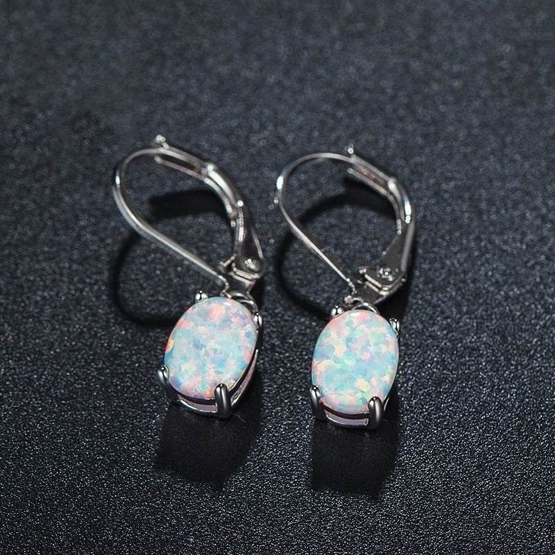 Four-claw Oval Opal Earrings European And American Ornament - www.Shopthatapp.com