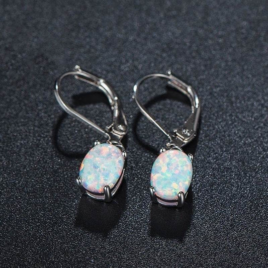 Four-claw Oval Opal Earrings European And American Ornament - www.Shopthatapp.com