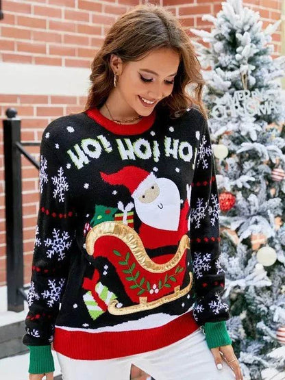 Knited Christmas Sweaters With Santa Claus Patterns Tops Winter Sweet Christmas Snowflake Pullovers For Women Clothes - www.Shopthatapp.com
