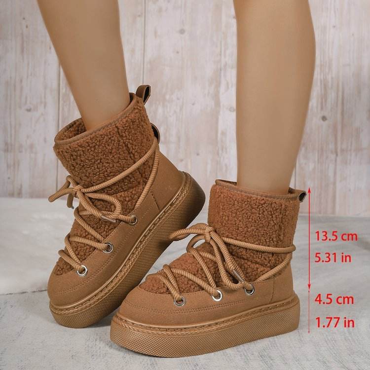 Plus Size Platform Cross Strap Snow Boots - www.Shopthatapp.com