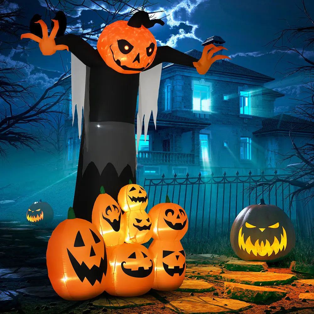 9ft Halloween Inflatables Outdoor Decorations, Pumpkin Ghost With Pumpkin Patch, Outdoor Giant Blow Up Yard Decor With Build-in LED For Garden, Lawn, Party, Holiday - www.Shopthatapp.com #