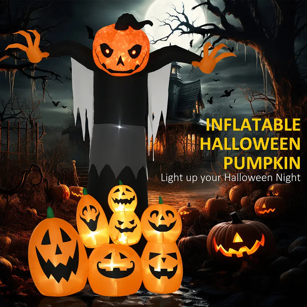 9ft Halloween Inflatables Outdoor Decorations, Pumpkin Ghost With Pumpkin Patch, Outdoor Giant Blow Up Yard Decor With Build-in LED For Garden, Lawn, Party, Holiday - www.Shopthatapp.com