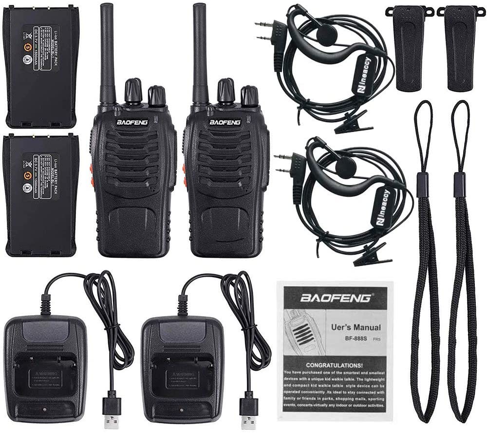Nineaccy Walkie Talkies Rechargeable Walkie Talkie Long Range 2 way radio Set Walky Talky with Earpieces Handheld Transceiver with LED Light for Adults- (2 Pcs) - www.Shopthatapp.com