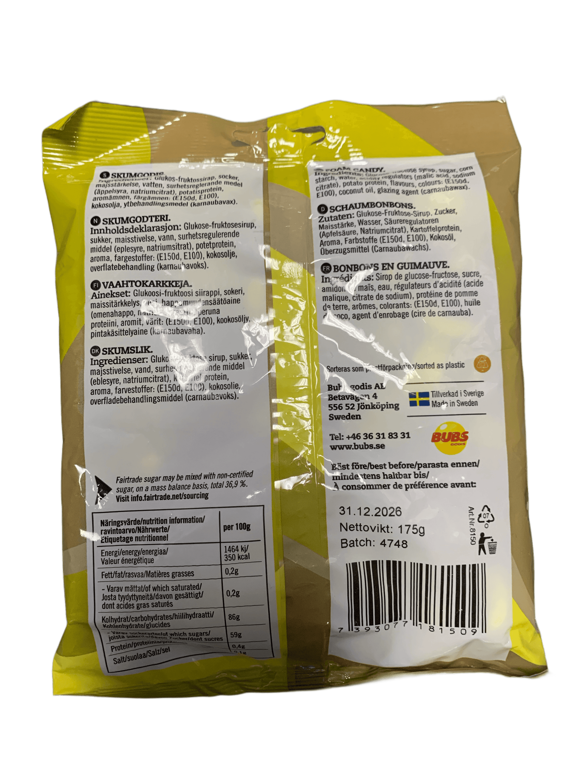 Bubs Goody Sour Ovals Banana Toffee Candy 175G - Swedish Edition - www.Shopthatapp.com