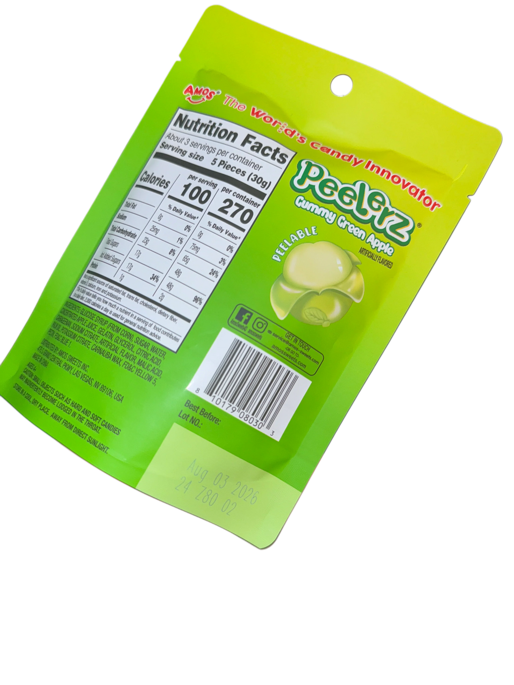 Amos Peelerz Gummy Green Apple 85G - U.S Edition - www.Shopthatapp.com