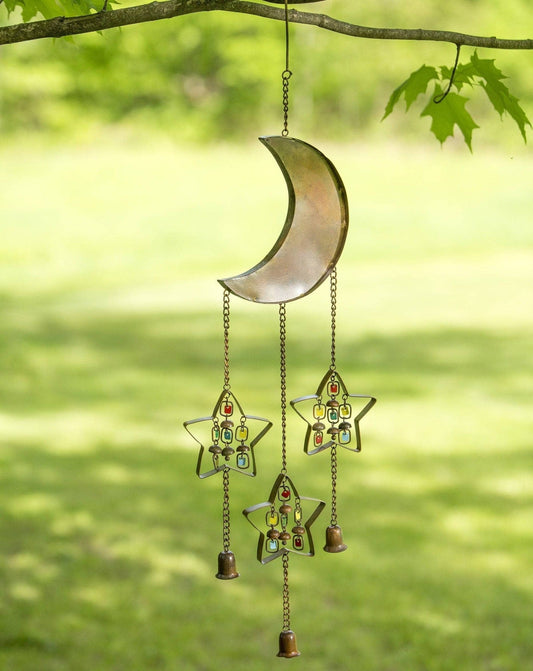 Multicolor Moon & Stars W/Dangles Wind Chime - www.Shopthatapp.com