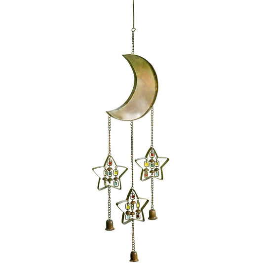 Carillon éolien multicolore avec lune et étoiles suspendues
