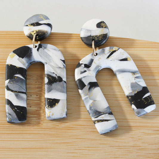 ARCHES Earrings.  White, Black, Grey and gold leaf Polymer Clay Arch earrings - Www.Shopthatapp.com