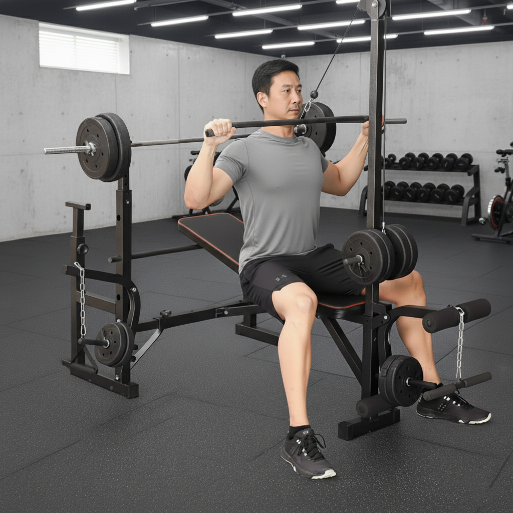 Adjustable Workout Bench with Lat Pulldown Pulley, Scott Bench & Barbell Rack ST6655 - www.Shopthatapp.com #