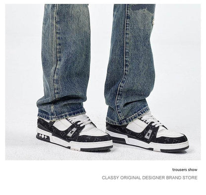 American Style Loose Broken Patch Straight Retro Denim Jeans pant Trousers Men - www.Shopthatapp.com #