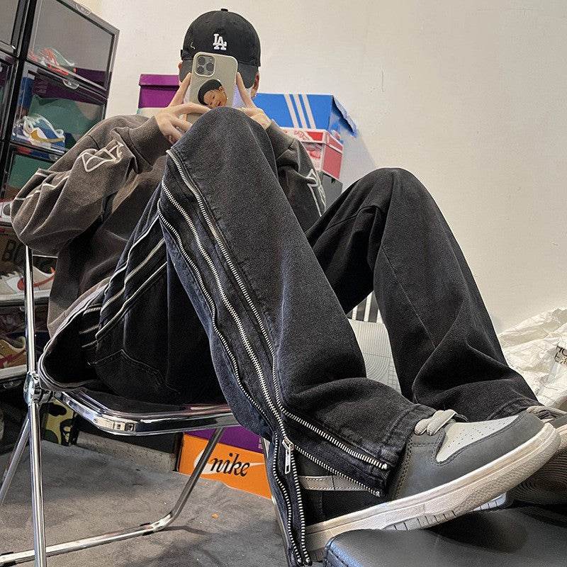 American Zippered Denim Straight Trousers For Men Jeans - www.Shopthatapp.com #