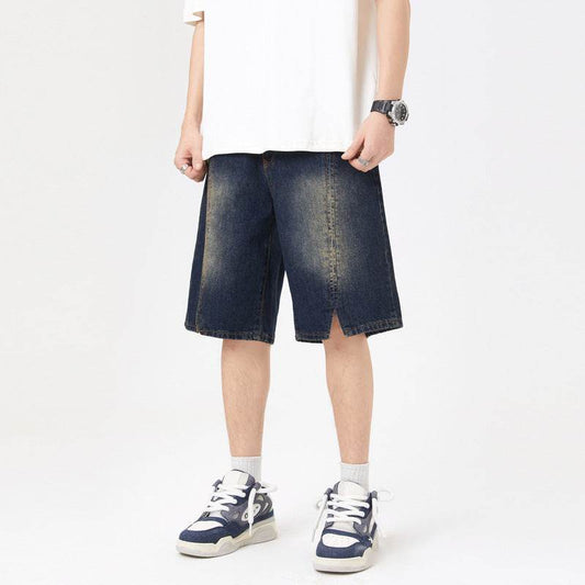 American-style Retro Washed Split Design Denim Shorts For Men Jeans - www.Shopthatapp.com #