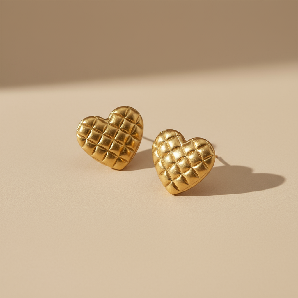 Quilted Heart Studs - www.Shopthatapp.com