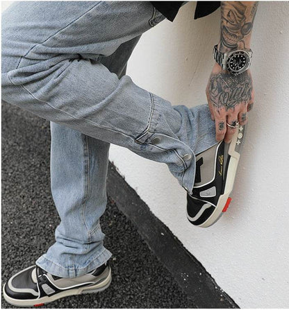 Ankle Snap Denim jeans Pant men straight leg - www.Shopthatapp.com #